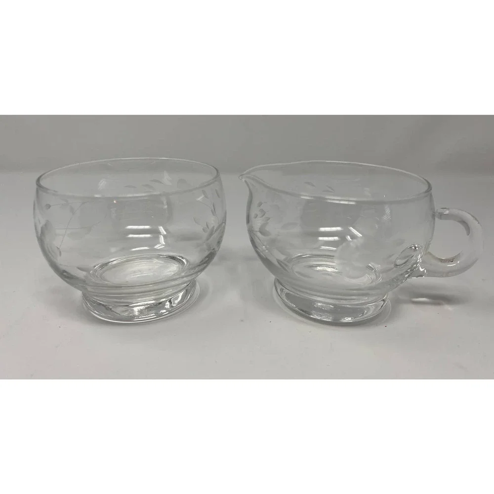 Princess House Etched‎ Creamer and Open Sugar Bowl Set Heritage Pattern